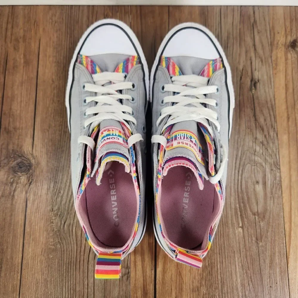 Converse CTAS Junior Sz 5 Gray Rainbow Layered Double Tongue Canvas Skate Shoes